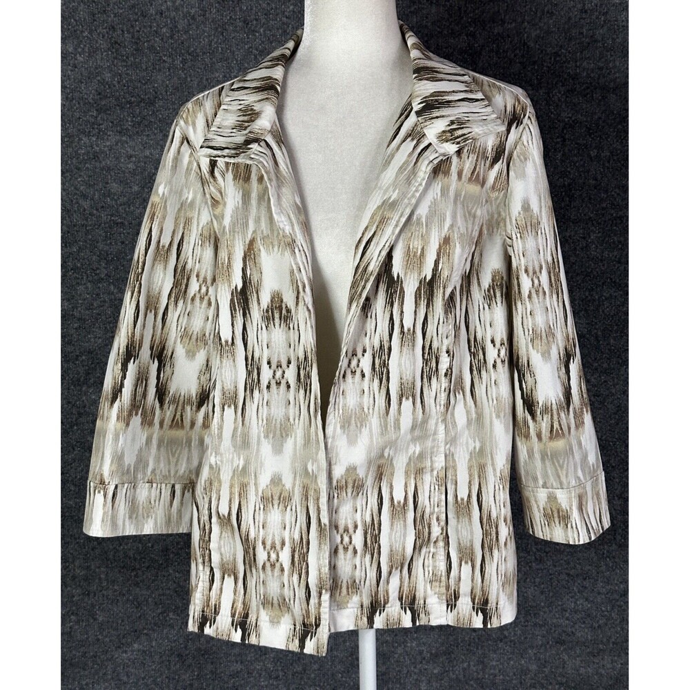Chicos Ikat Print Textured Open Jacket Collared Long Sleeve Size 3 / XL F3830